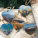 Mini Heart Ornament: California Poppies - Hand-Transferred Photo on Wood