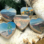 Mini Heart Ornament: Highway 1 Sign - Hand-Transferred Photo on Wood