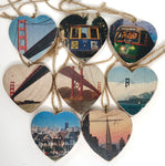 Mini Heart Ornament: Sailor's View: Golden Gate Bridge - Hand-Transferred Photo on Wood