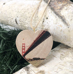 Mini Heart Ornament: Sailor's View: Golden Gate Bridge - Hand-Transferred Photo on Wood