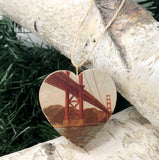 Mini Heart Ornament: Dad's Golden Gate Bridge, Circa 1977 - Hand-Transferred Photo on Wood