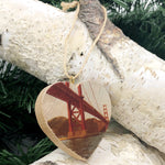 Mini Heart Ornament: Dad's Golden Gate Bridge, Circa 1977 - Hand-Transferred Photo on Wood