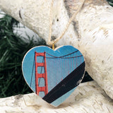 Mini Heart Ornament: International Orange: Golden Gate Bridge - Hand-Transferred Photo on Wood