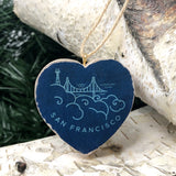 Mini Heart Ornament: San Francisco Line Drawing - Hand-Transferred Image on Wood